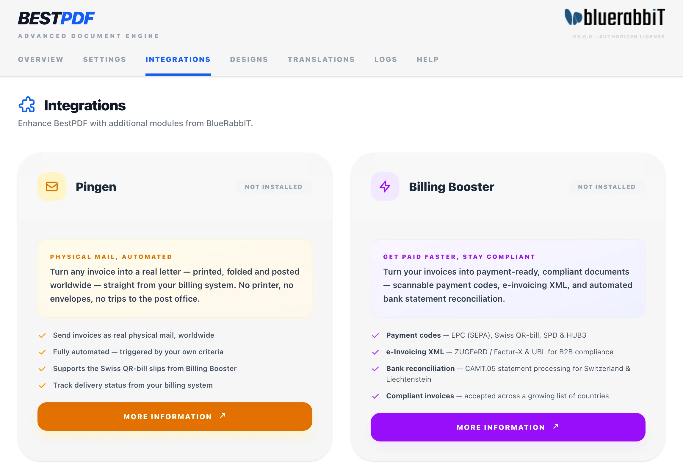 Integrations with the rest of the suite, detected automatically