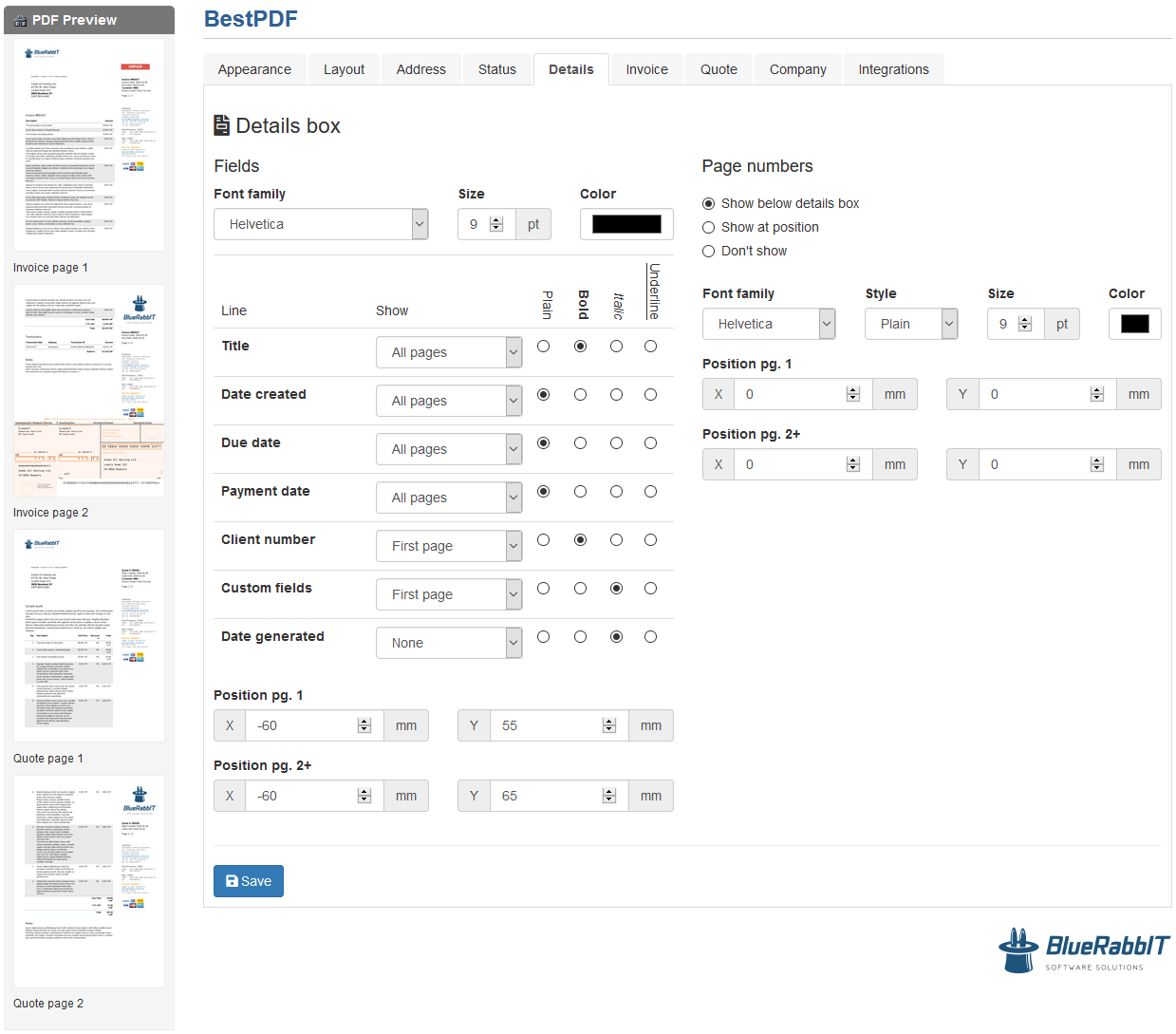 Invoice details configuration