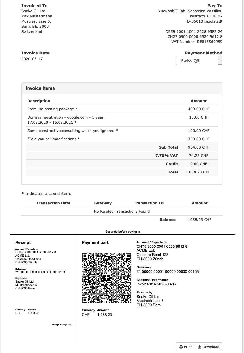 QR code in HTML invoice