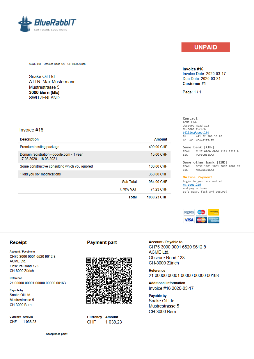 QR code on PDF invoice